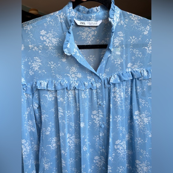 Zara Blue Ruffled Long Sleeve Blouse - Picture 10 of 14